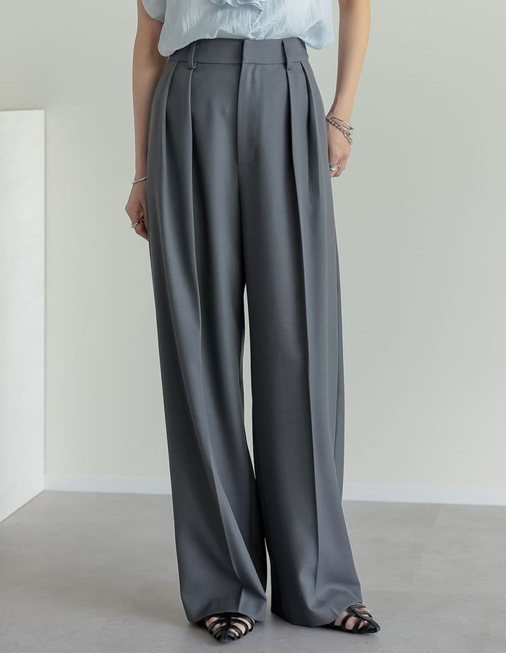 【TIME SALE 10%OFF ¥4,499⇒¥4,049】[2025SS COLLECTION][オケージョン セレモニー][低身長/高身長サイズ有]ストレッチミックスツイルダブルタックワイドパンツ パンツ 人気レディースファッション通販 リエディ