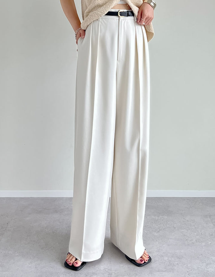 【TIME SALE 10%OFF ¥4,499⇒¥4,049】[2025SS COLLECTION][オケージョン セレモニー][低身長/高身長サイズ有]ストレッチミックスツイルダブルタックワイドパンツ パンツ 人気レディースファッション通販 リエディ