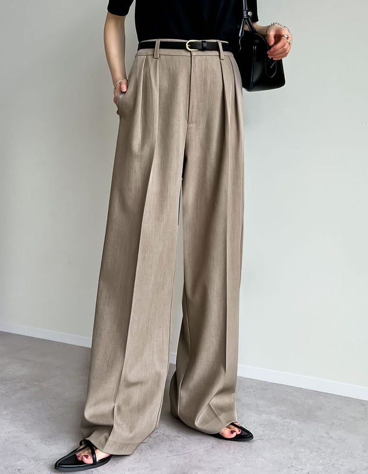 【TIME SALE 10%OFF ¥4,499⇒¥4,049】[2025SS COLLECTION][オケージョン セレモニー][低身長/高身長サイズ有]ストレッチミックスツイルダブルタックワイドパンツ パンツ 人気レディースファッション通販 リエディ
