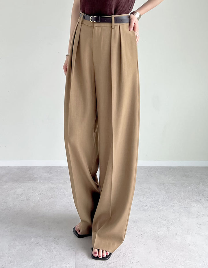 【TIME SALE 10%OFF ¥4,499⇒¥4,049】[2025SS COLLECTION][オケージョン セレモニー][低身長/高身長サイズ有]ストレッチミックスツイルダブルタックワイドパンツ パンツ 人気レディースファッション通販 リエディ