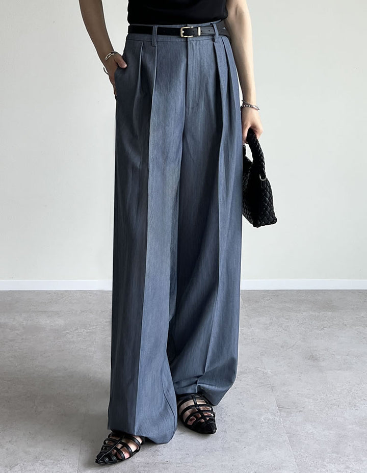 【TIME SALE 10%OFF ¥4,499⇒¥4,049】[2025SS COLLECTION][オケージョン セレモニー][低身長/高身長サイズ有]ストレッチミックスツイルダブルタックワイドパンツ パンツ 人気レディースファッション通販 リエディ