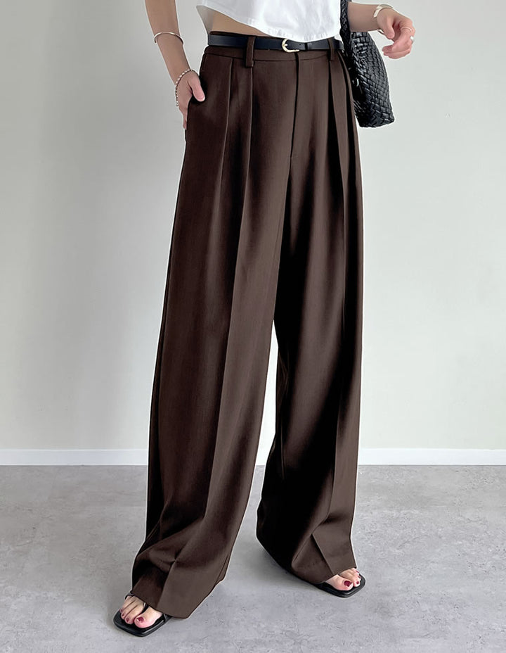 【TIME SALE 10%OFF ¥4,499⇒¥4,049】[2025SS COLLECTION][オケージョン セレモニー][低身長/高身長サイズ有]ストレッチミックスツイルダブルタックワイドパンツ パンツ 人気レディースファッション通販 リエディ