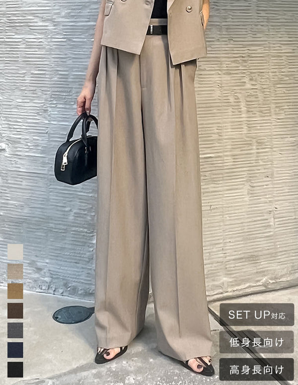 【MORE SALE 15%OFF】[2025SS COLLECTION][オケージョン セレモニー][低身長/高身長サイズ有]ストレッチミックスツイルダブルタックワイドパンツ
