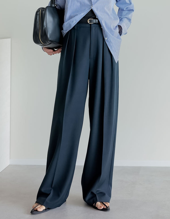 【TIME SALE 10%OFF ¥4,499⇒¥4,049】[2025SS COLLECTION][オケージョン セレモニー][低身長/高身長サイズ有]ストレッチミックスツイルダブルタックワイドパンツ パンツ 人気レディースファッション通販 リエディ