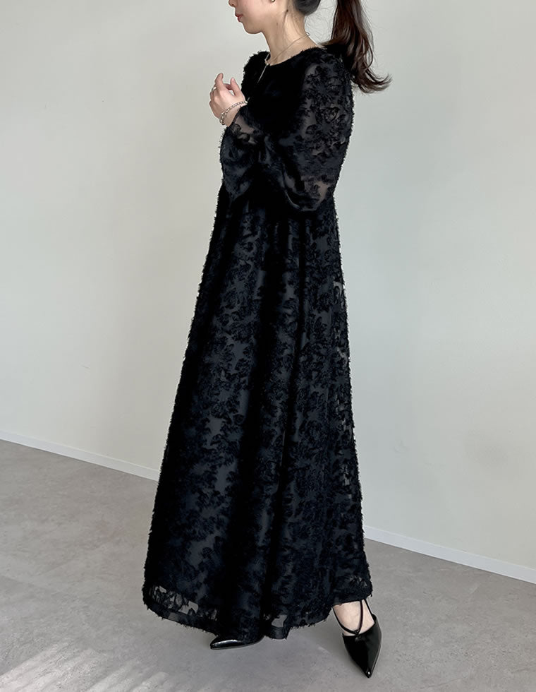 フラワージャガードシアーフレアワンピース - ワンピース通販