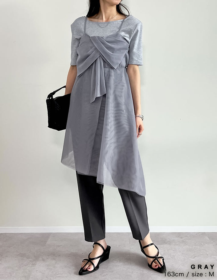 【TIME SALE 30%OFF ¥4,298⇒¥3,008】[2025SS COLLECTION][オケージョン セレモニー]チュールノットデザインチュニックキャミソール トップス 人気レディースファッション通販 リエディ