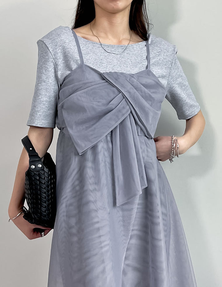 【TIME SALE 30%OFF ¥4,298⇒¥3,008】[2025SS COLLECTION][オケージョン セレモニー]チュールノットデザインチュニックキャミソール トップス 人気レディースファッション通販 リエディ