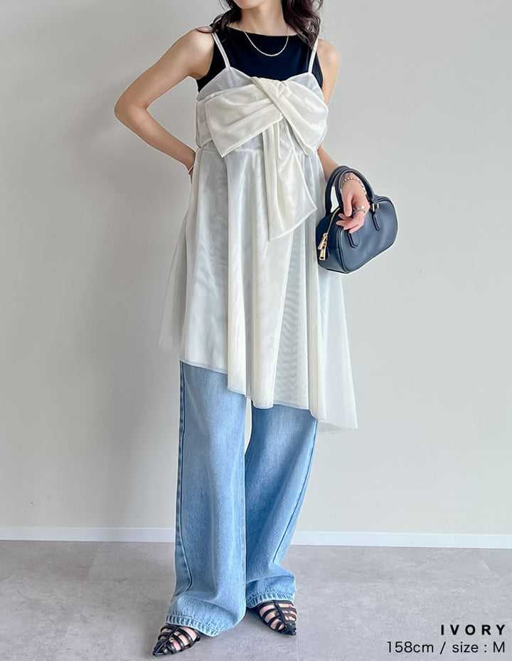 【TIME SALE 30%OFF ¥4,298⇒¥3,008】[2025SS COLLECTION][オケージョン セレモニー]チュールノットデザインチュニックキャミソール トップス 人気レディースファッション通販 リエディ