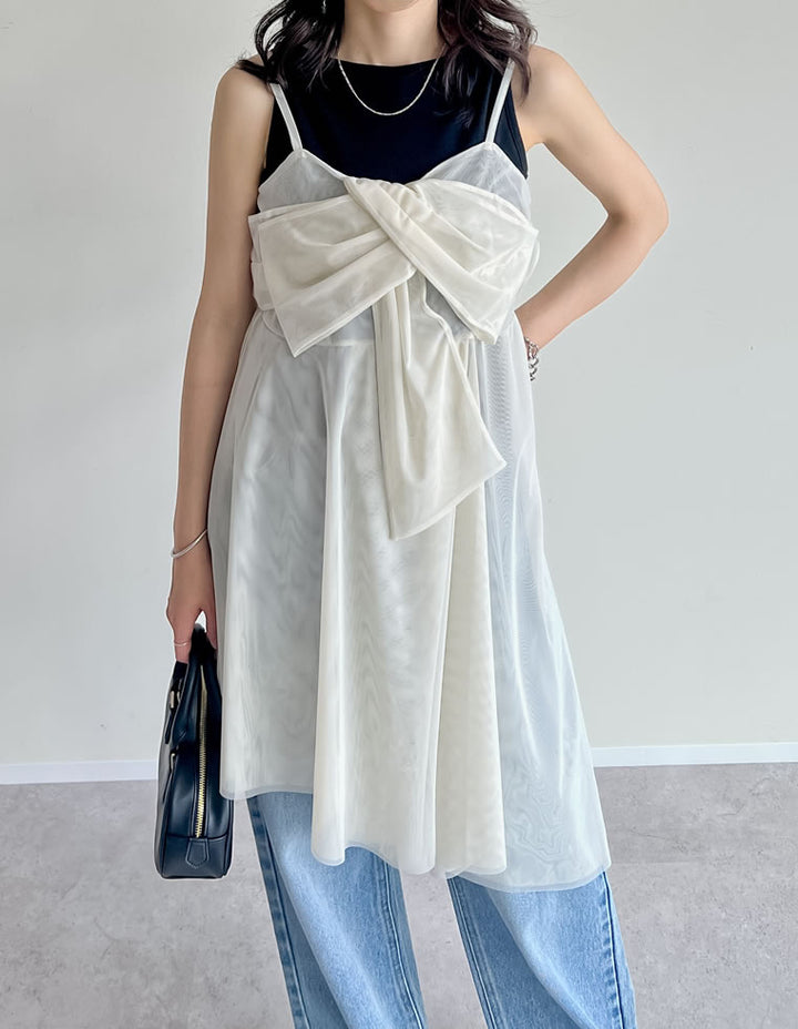【TIME SALE 30%OFF ¥4,298⇒¥3,008】[2025SS COLLECTION][オケージョン セレモニー]チュールノットデザインチュニックキャミソール トップス 人気レディースファッション通販 リエディ
