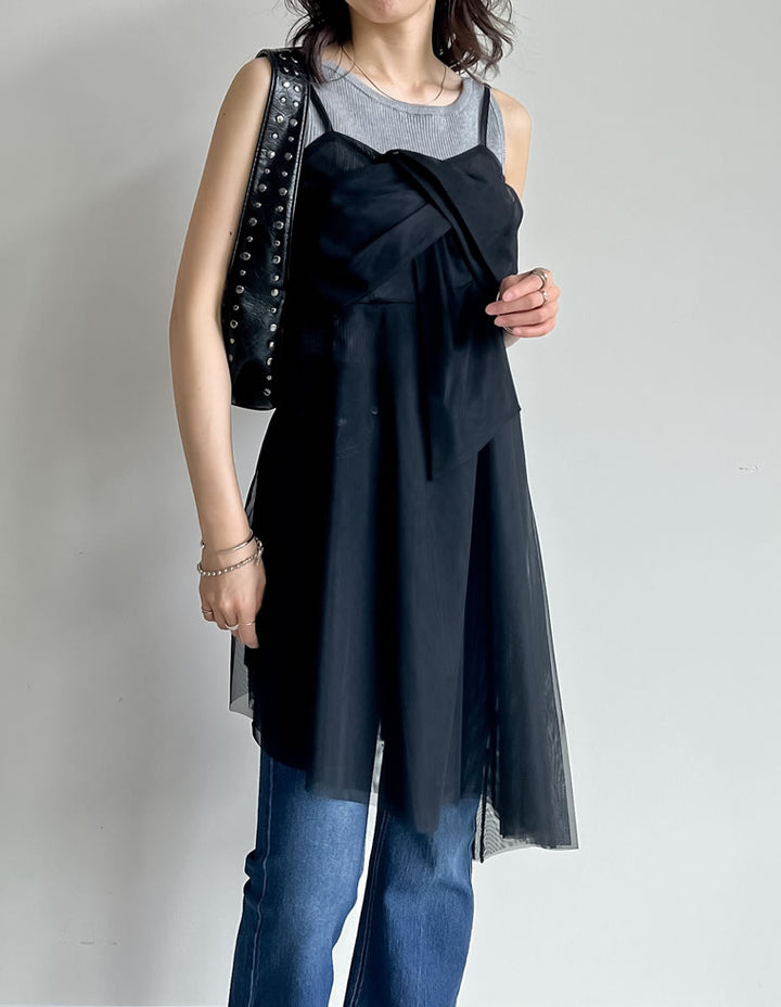 【TIME SALE 30%OFF ¥4,298⇒¥3,008】[2025SS COLLECTION][オケージョン セレモニー]チュールノットデザインチュニックキャミソール トップス 人気レディースファッション通販 リエディ