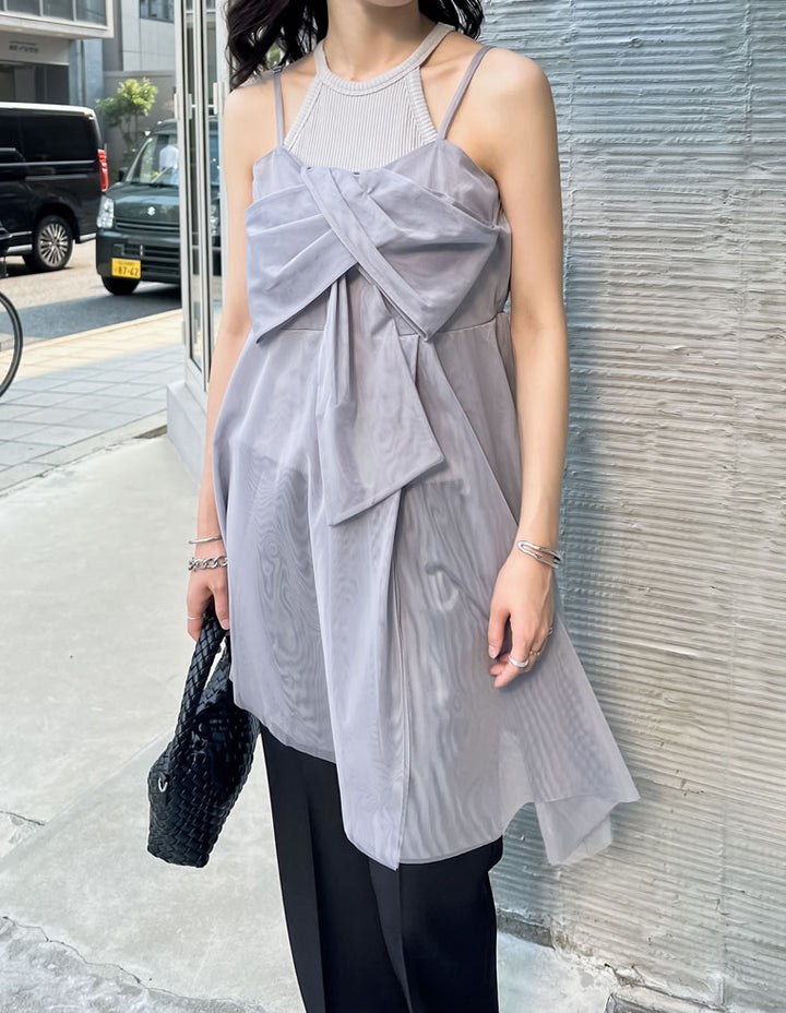 【TIME SALE 30%OFF ¥4,298⇒¥3,008】[2025SS COLLECTION][オケージョン セレモニー]チュールノットデザインチュニックキャミソール トップス 人気レディースファッション通販 リエディ
