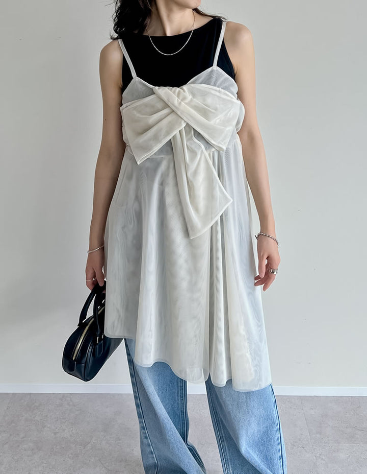 【TIME SALE 30%OFF ¥4,298⇒¥3,008】[2025SS COLLECTION][オケージョン セレモニー]チュールノットデザインチュニックキャミソール トップス 人気レディースファッション通販 リエディ