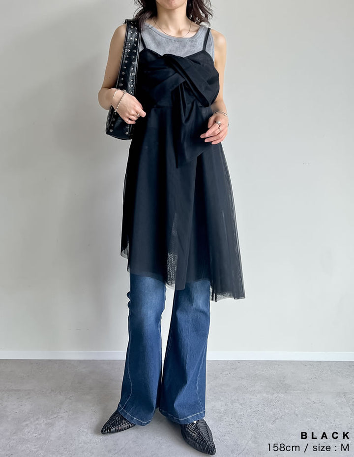 【TIME SALE 30%OFF ¥4,298⇒¥3,008】[2025SS COLLECTION][オケージョン セレモニー]チュールノットデザインチュニックキャミソール トップス 人気レディースファッション通販 リエディ