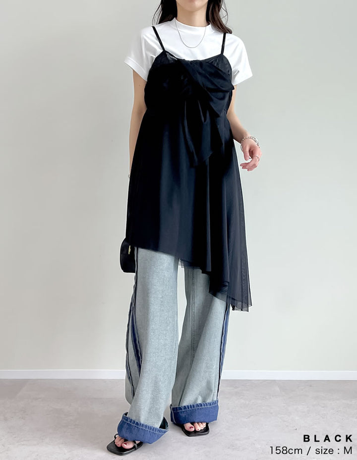 【TIME SALE 30%OFF ¥4,298⇒¥3,008】[2025SS COLLECTION][オケージョン セレモニー]チュールノットデザインチュニックキャミソール トップス 人気レディースファッション通販 リエディ