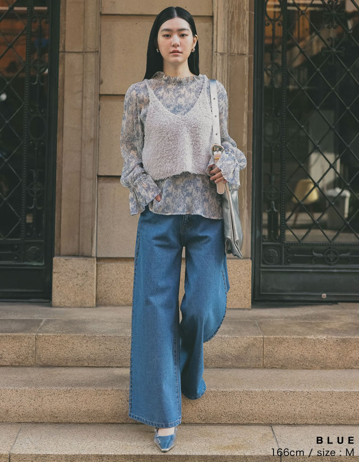 【TIME SALE 20%OFF ¥5,998⇒¥4,798】[2025 SUMMER COLLECTION][低身長/高身長サイズ有]サイドスタッズワイドデニムパンツ パンツ 人気レディースファッション通販 リエディ