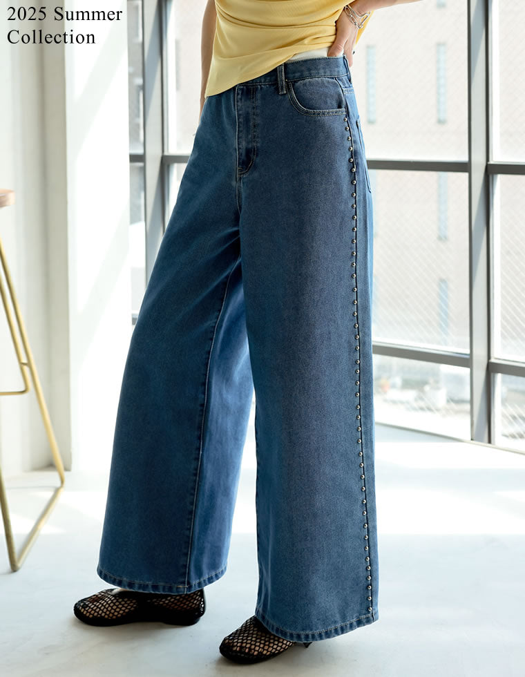 サイドスタッズワイドデニムパンツ - パンツ通販 | 人気