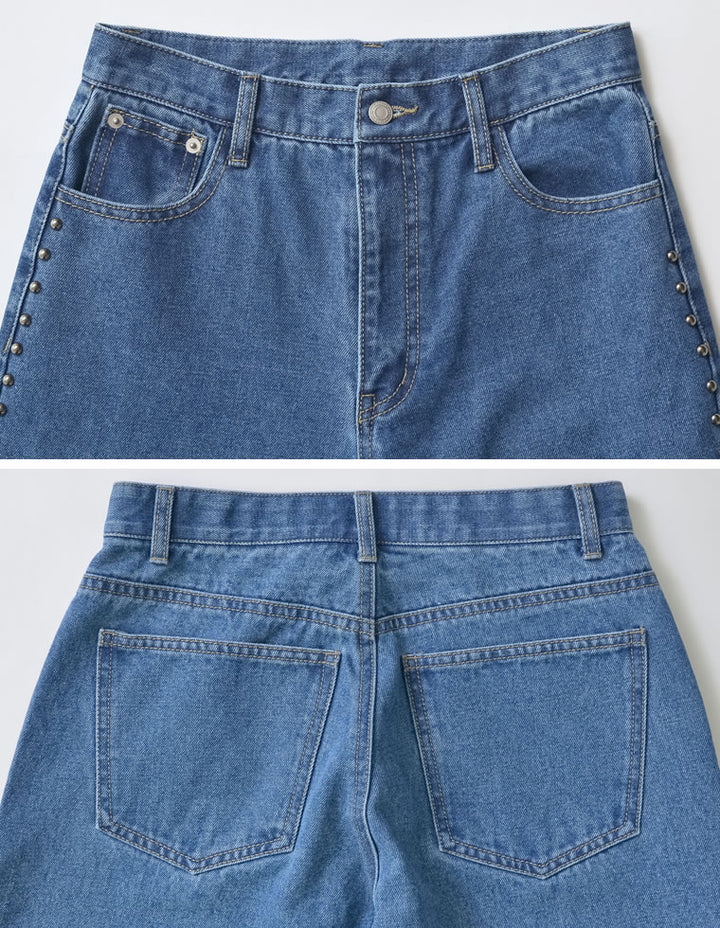 【TIME SALE 20%OFF ¥5,998⇒¥4,798】[2025 SUMMER COLLECTION][低身長/高身長サイズ有]サイドスタッズワイドデニムパンツ パンツ 人気レディースファッション通販 リエディ