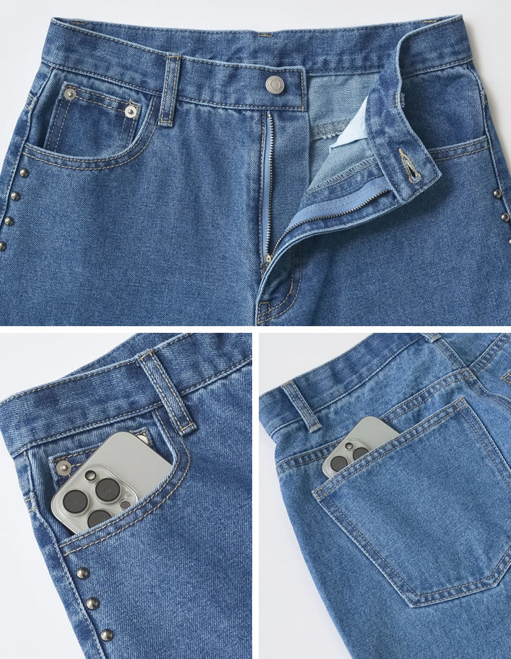 【TIME SALE 20%OFF ¥5,998⇒¥4,798】[2025 SUMMER COLLECTION][低身長/高身長サイズ有]サイドスタッズワイドデニムパンツ パンツ 人気レディースファッション通販 リエディ