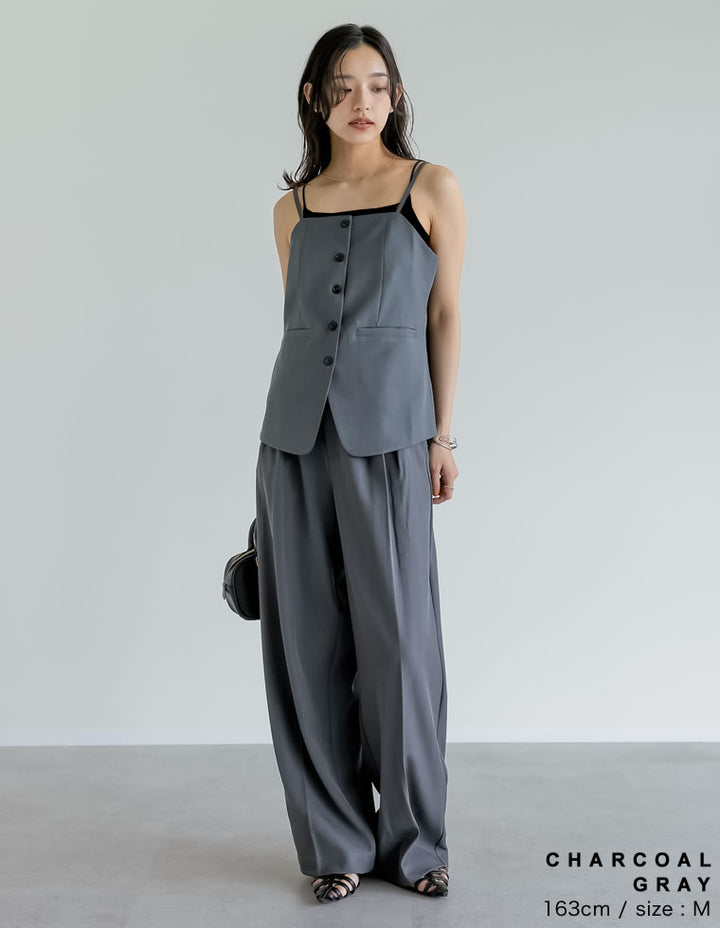 【TIME SALE 10%OFF ¥3,979⇒¥3,581】[新色追加][オケージョン セレモニー]ストレッチミックスツイルフロントボタンキャミソールペプラムビスチェ[mb] トップス 人気レディースファッション通販 リエディ