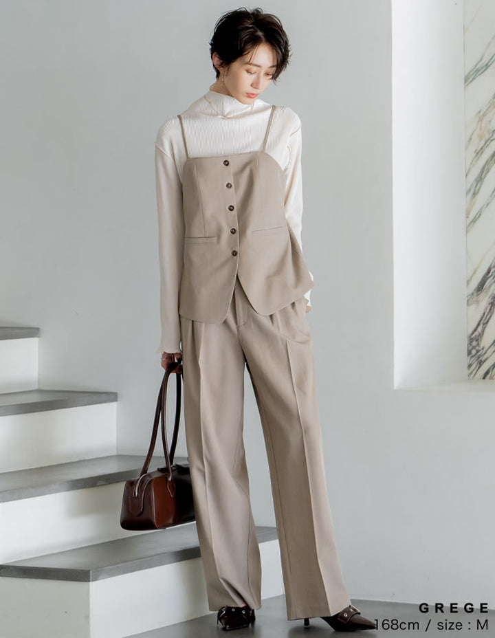 【TIME SALE 10%OFF ¥3,979⇒¥3,581】[新色追加][オケージョン セレモニー]ストレッチミックスツイルフロントボタンキャミソールペプラムビスチェ[mb] トップス 人気レディースファッション通販 リエディ