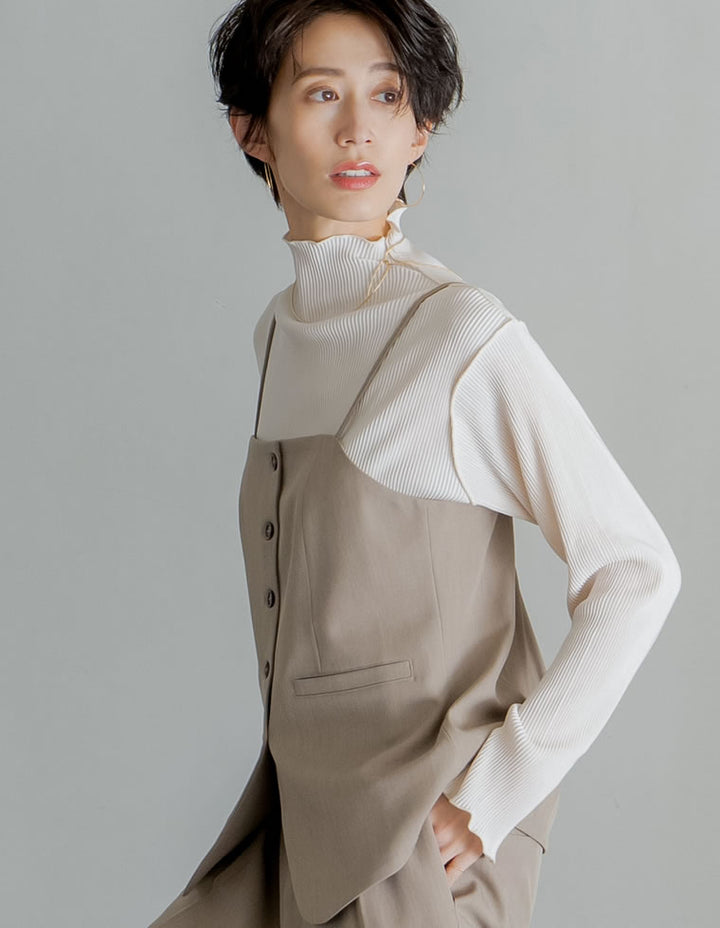 【TIME SALE 10%OFF ¥3,979⇒¥3,581】[新色追加][オケージョン セレモニー]ストレッチミックスツイルフロントボタンキャミソールペプラムビスチェ[mb] トップス 人気レディースファッション通販 リエディ