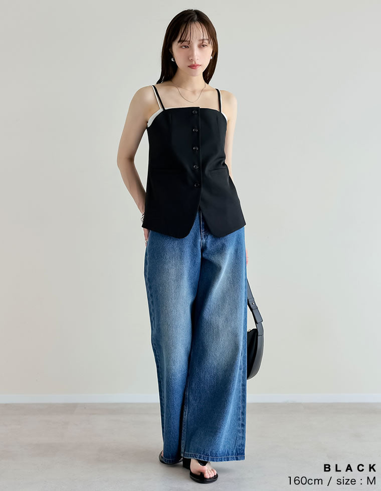 ストレッチミックスツイルペプラムビスチェ - トップス通販 | 人気