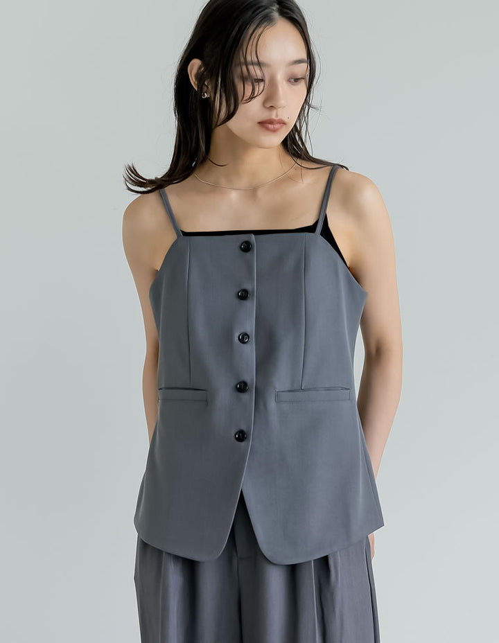 【TIME SALE 10%OFF ¥3,979⇒¥3,581】[新色追加][オケージョン セレモニー]ストレッチミックスツイルフロントボタンキャミソールペプラムビスチェ[mb] トップス 人気レディースファッション通販 リエディ