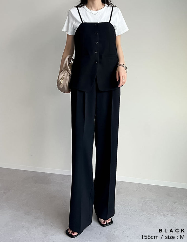 【TIME SALE 10%OFF ¥3,979⇒¥3,581】[新色追加][オケージョン セレモニー]ストレッチミックスツイルフロントボタンキャミソールペプラムビスチェ[mb] トップス 人気レディースファッション通販 リエディ