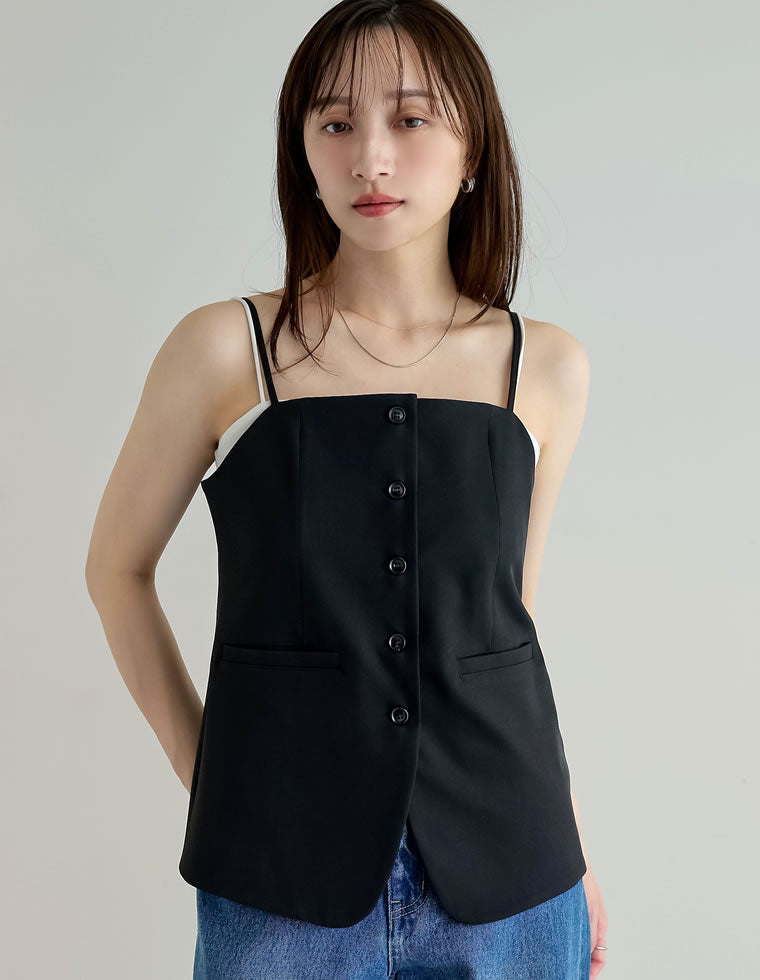 ストレッチミックスツイルペプラムビスチェ - トップス通販 | 人気