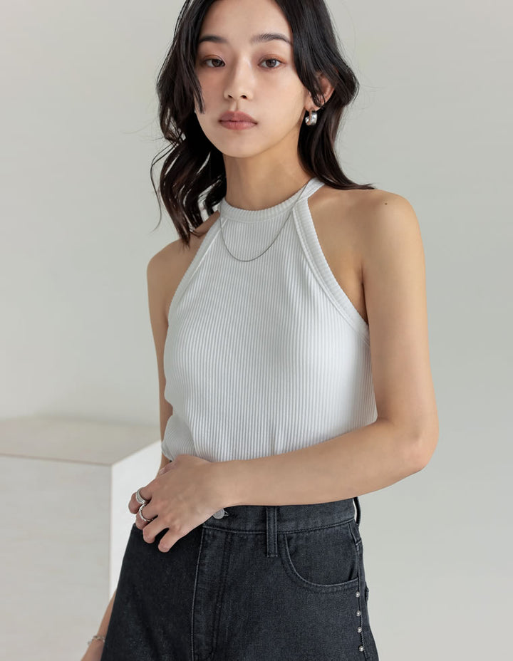 【TIME SALE 35%OFF ¥2,998⇒¥1,948】[2025 SUMMER COLLECTION]テレコリブホルターネックカップ付きタンクトップ[返品交換不可][mb] トップス 人気レディースファッション通販 リエディ