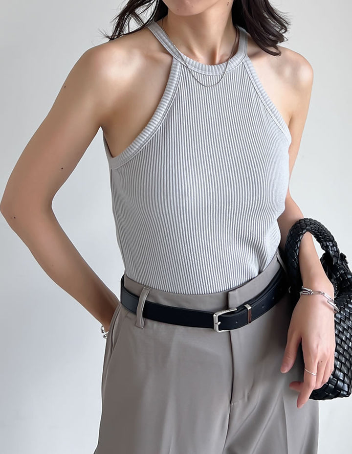 【TIME SALE 35%OFF ¥2,998⇒¥1,948】[2025 SUMMER COLLECTION]テレコリブホルターネックカップ付きタンクトップ[返品交換不可][mb] トップス 人気レディースファッション通販 リエディ