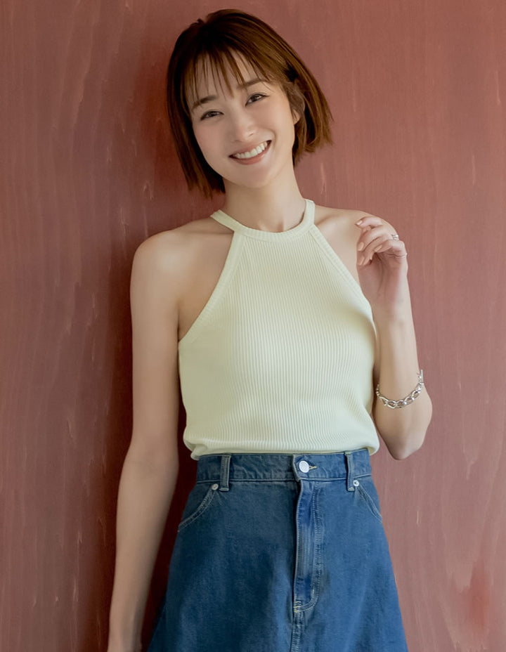 【TIME SALE 35%OFF ¥2,998⇒¥1,948】[2025 SUMMER COLLECTION]テレコリブホルターネックカップ付きタンクトップ[返品交換不可][mb] トップス 人気レディースファッション通販 リエディ