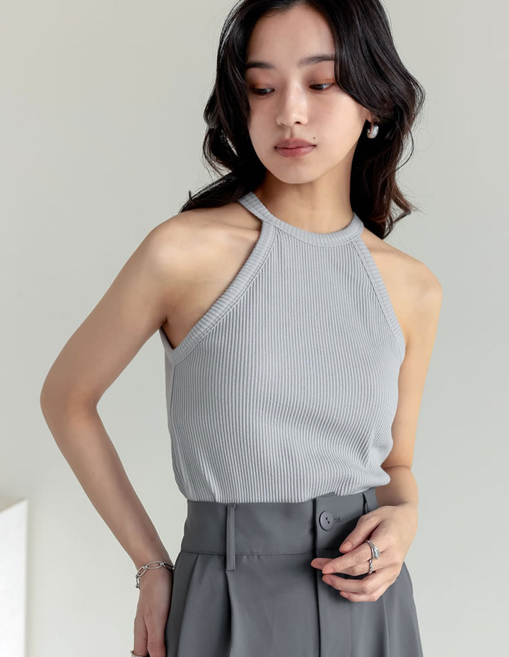 【TIME SALE 35%OFF ¥2,998⇒¥1,948】[2025 SUMMER COLLECTION]テレコリブホルターネックカップ付きタンクトップ[返品交換不可][mb] トップス 人気レディースファッション通販 リエディ