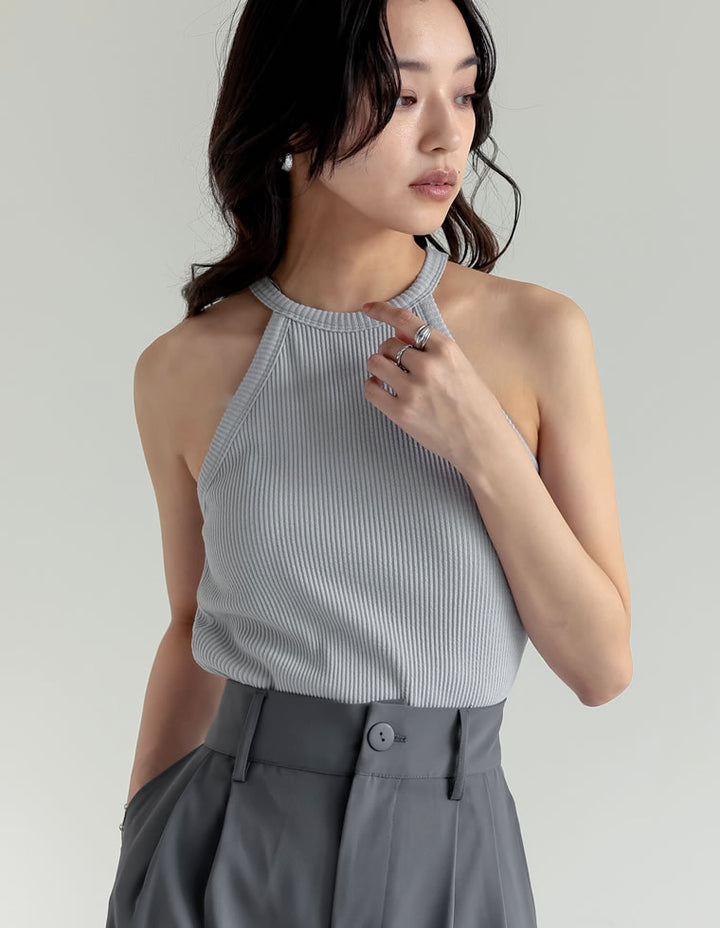 【TIME SALE 35%OFF ¥2,998⇒¥1,948】[2025 SUMMER COLLECTION]テレコリブホルターネックカップ付きタンクトップ[返品交換不可][mb] トップス 人気レディースファッション通販 リエディ