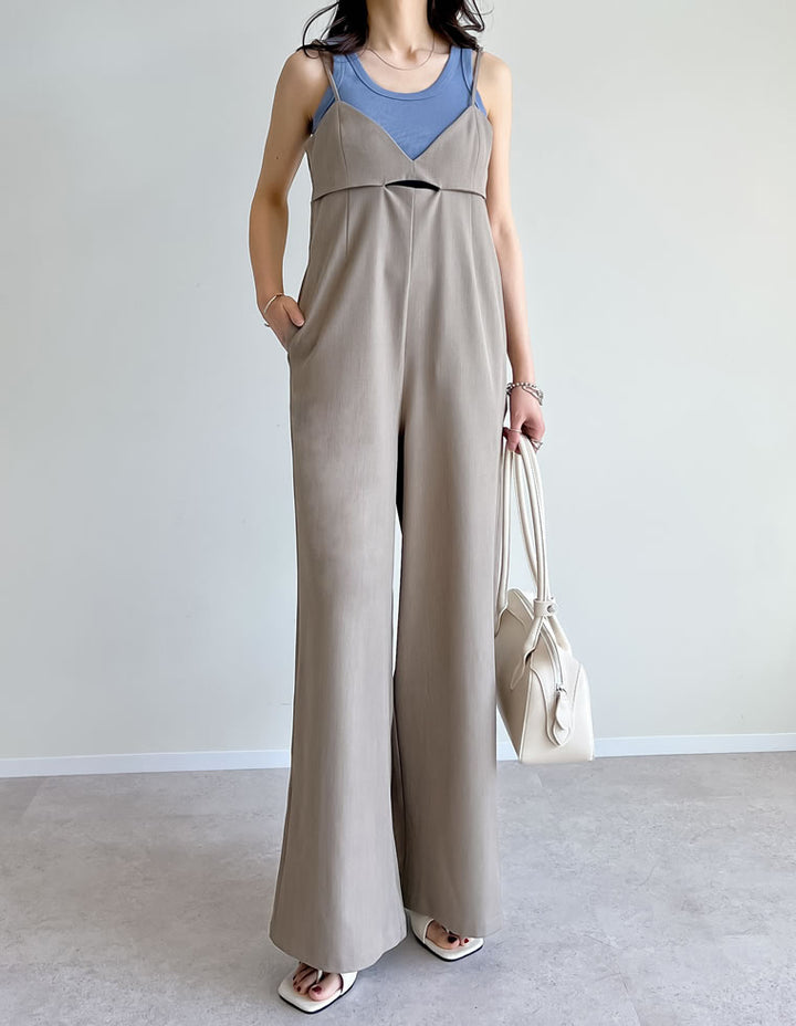【TIME SALE 20%OFF ¥4,998⇒¥3,998】[2025SS COLLECTION][セレモニー オケージョン][低身長/高身長サイズ有]ストレッチミックスツイルカッティングデザインオールインワン オールインワン 人気レディースファッション通販 リエディ