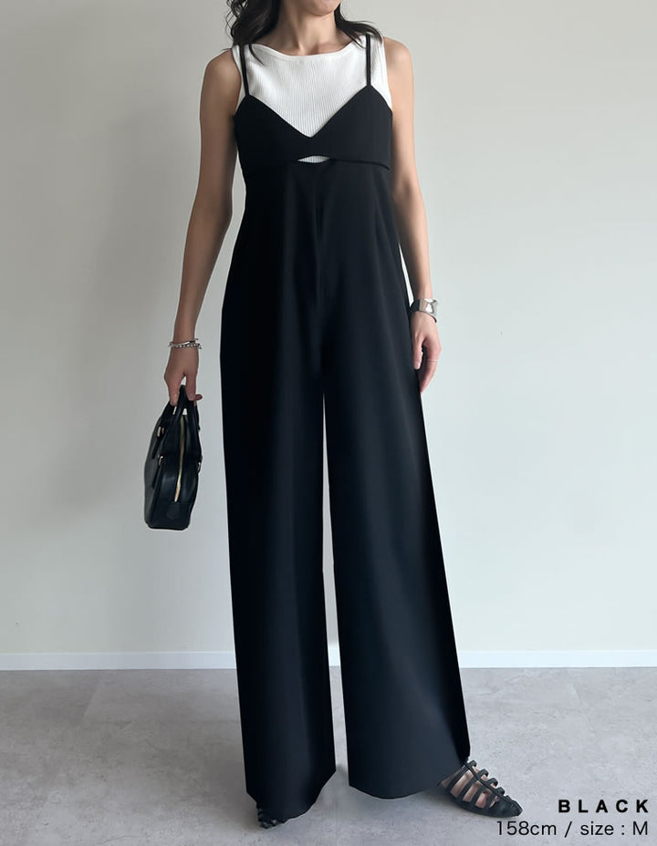 【TIME SALE 20%OFF ¥4,998⇒¥3,998】[2025SS COLLECTION][セレモニー オケージョン][低身長/高身長サイズ有]ストレッチミックスツイルカッティングデザインオールインワン オールインワン 人気レディースファッション通販 リエディ