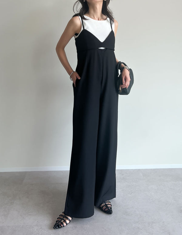 【TIME SALE 20%OFF ¥4,998⇒¥3,998】[2025SS COLLECTION][セレモニー オケージョン][低身長/高身長サイズ有]ストレッチミックスツイルカッティングデザインオールインワン オールインワン 人気レディースファッション通販 リエディ