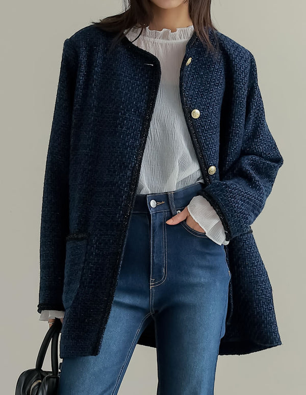 【限定TIME SALE 5%OFF ¥8,698⇒¥8,263】[2025SS COLLECTION][オケージョン セレモニー]オーバーサイズ金ボタンツイードジャケット