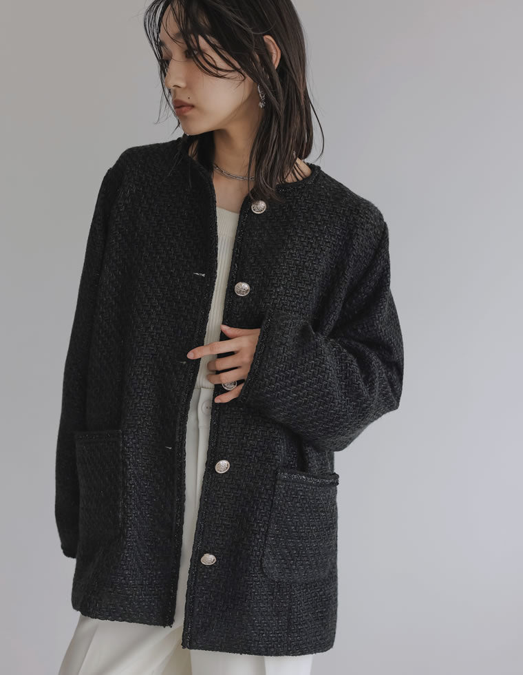 ...＆DEARアンドディア　ダブルジャケット　金ボタン　ツイード　日本製 ＆DEARアンドディア ダブルジャケット 金ボタン ツイード 日本製