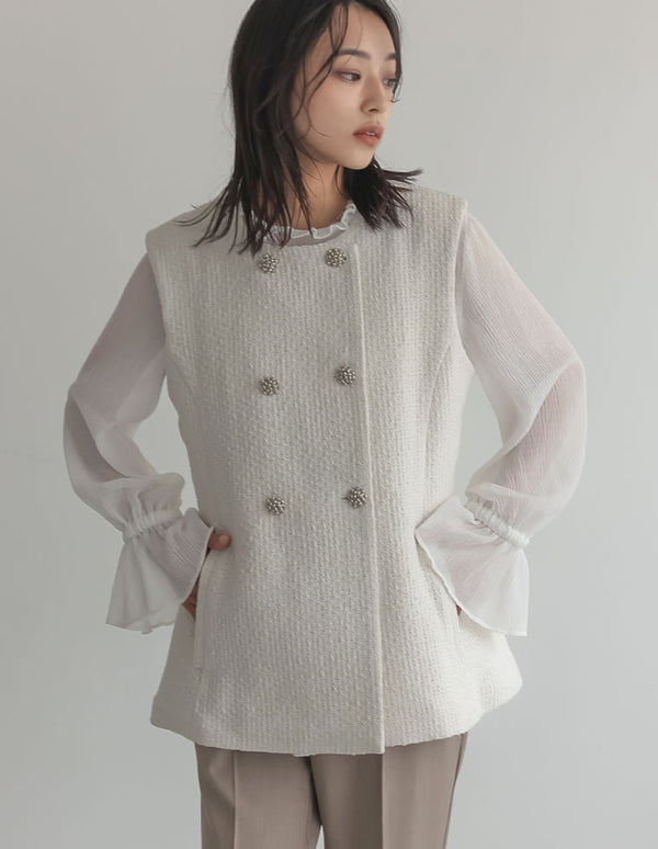 ダブルシルバー釦ツイードベスト