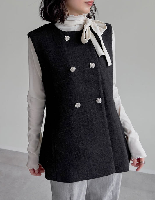 【TIME SALE 10%OFF】ダブルシルバー釦ツイードベスト
