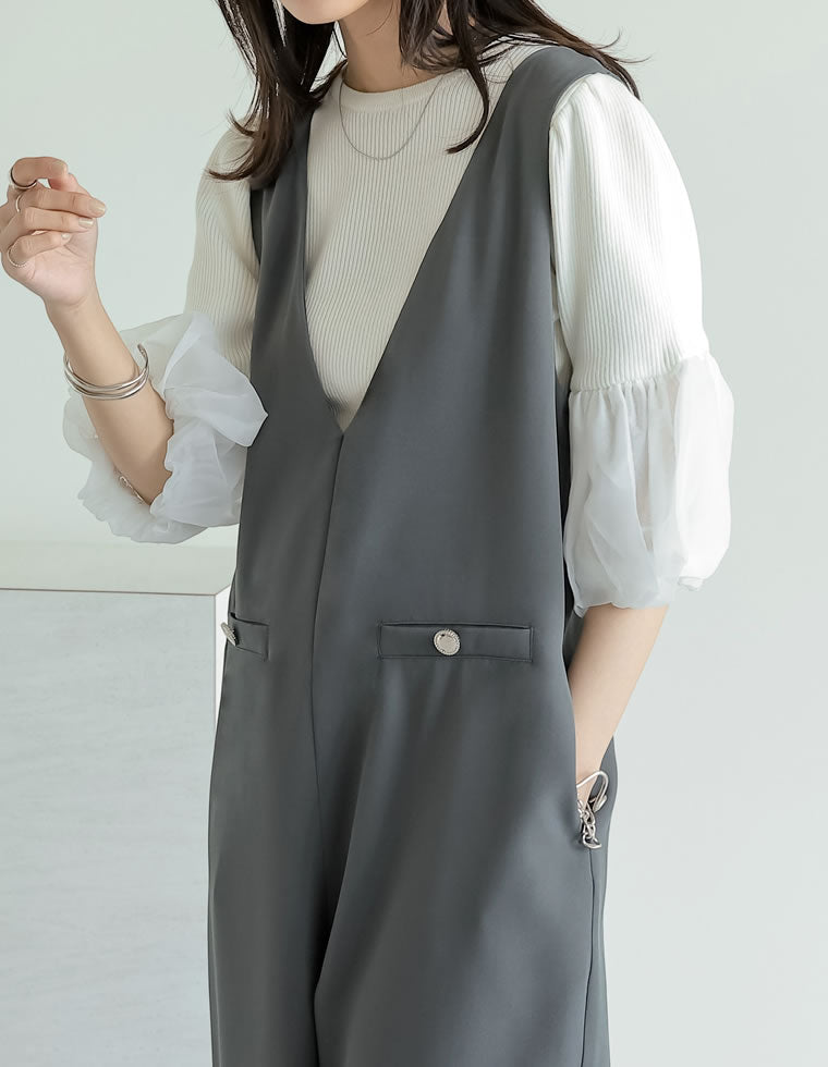 深Vネック金ボタンオールインワン - オールインワン通販 | 人気