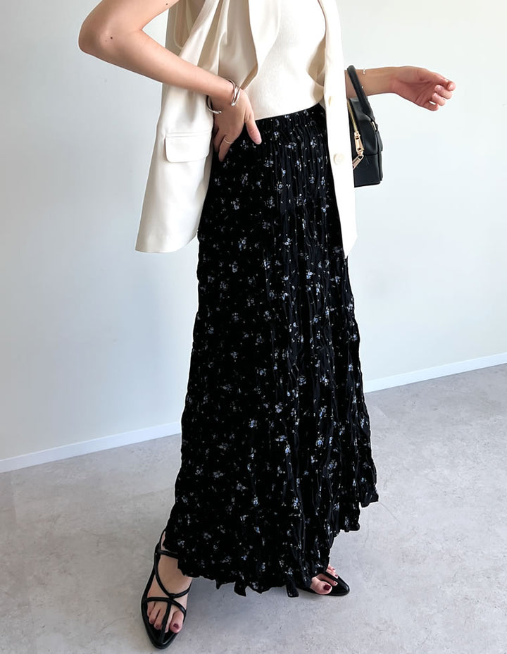 【TIME SALE 20%OFF ¥5,998⇒¥4,798】[2025SS COLLECTION][低身長サイズ有]フラワー柄クリンクルスカート スカート 人気レディースファッション通販 リエディ