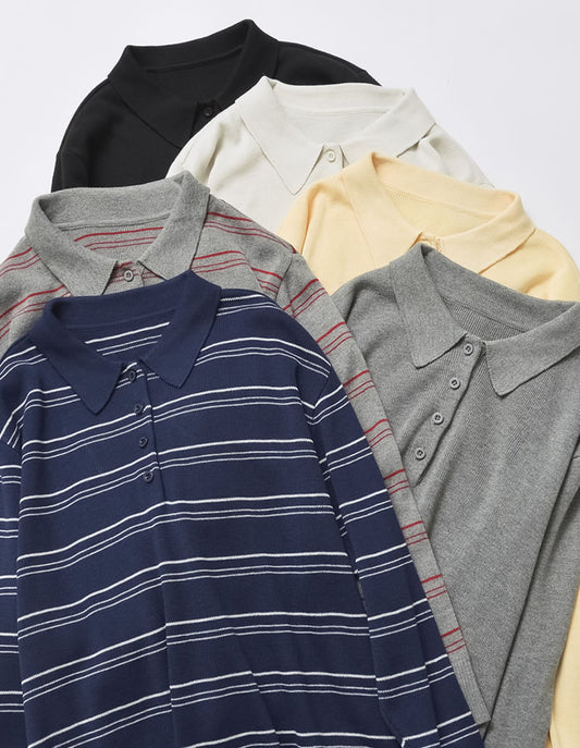 【限定TIME SALE 5%OFF ¥3,979⇒¥3,780】無地orボーダーポロカラーリブニットトップス トップス 人気レディースファッション通販 リエディ