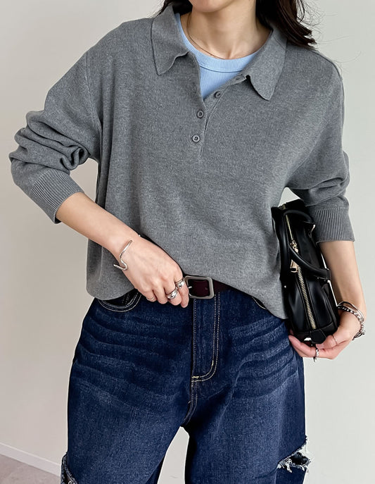 【限定TIME SALE 5%OFF ¥3,979⇒¥3,780】無地orボーダーポロカラーリブニットトップス トップス 人気レディースファッション通販 リエディ
