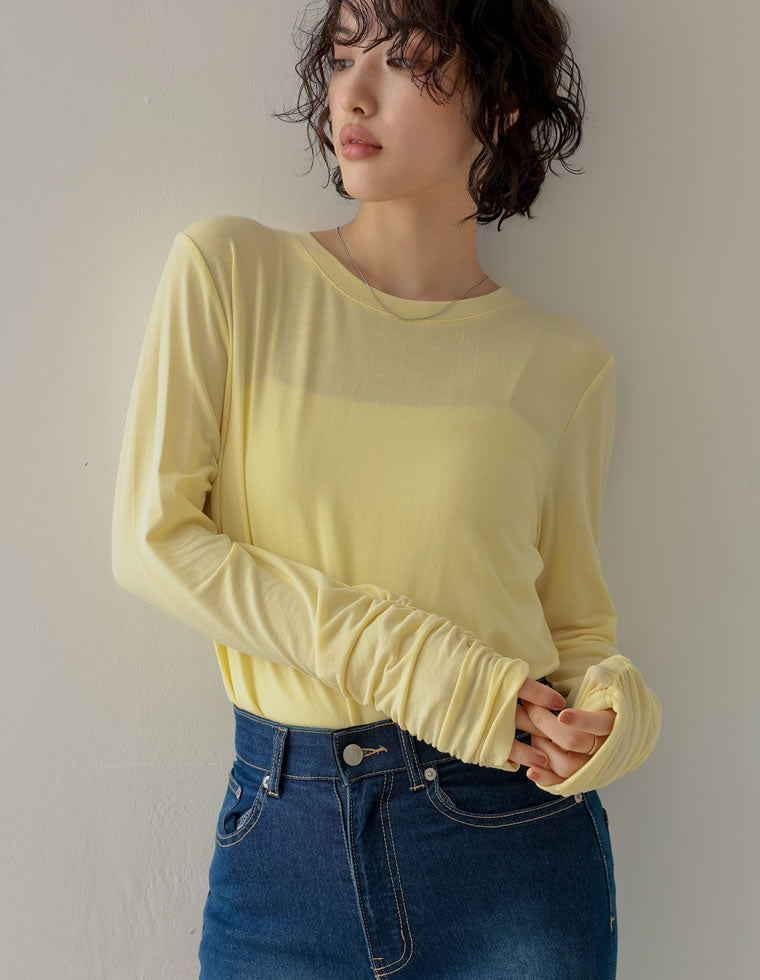 シアースムース袖シャーリングロンT - トップス通販 | 人気