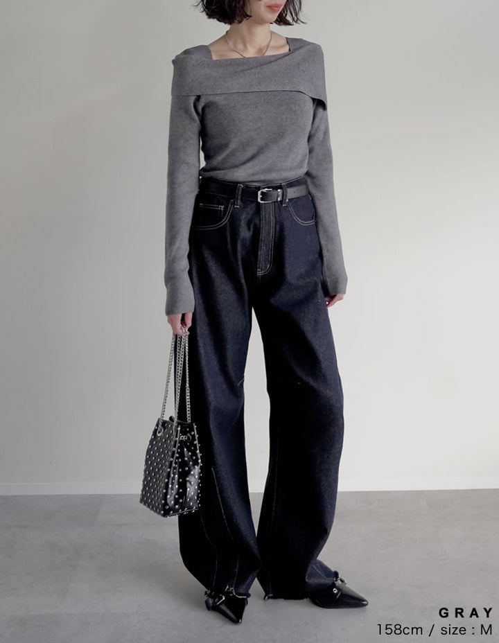 [ブラ紐隠し]アシンメトリーオフショルダーリブニットトップス トップス 人気レディースファッション通販 リエディ