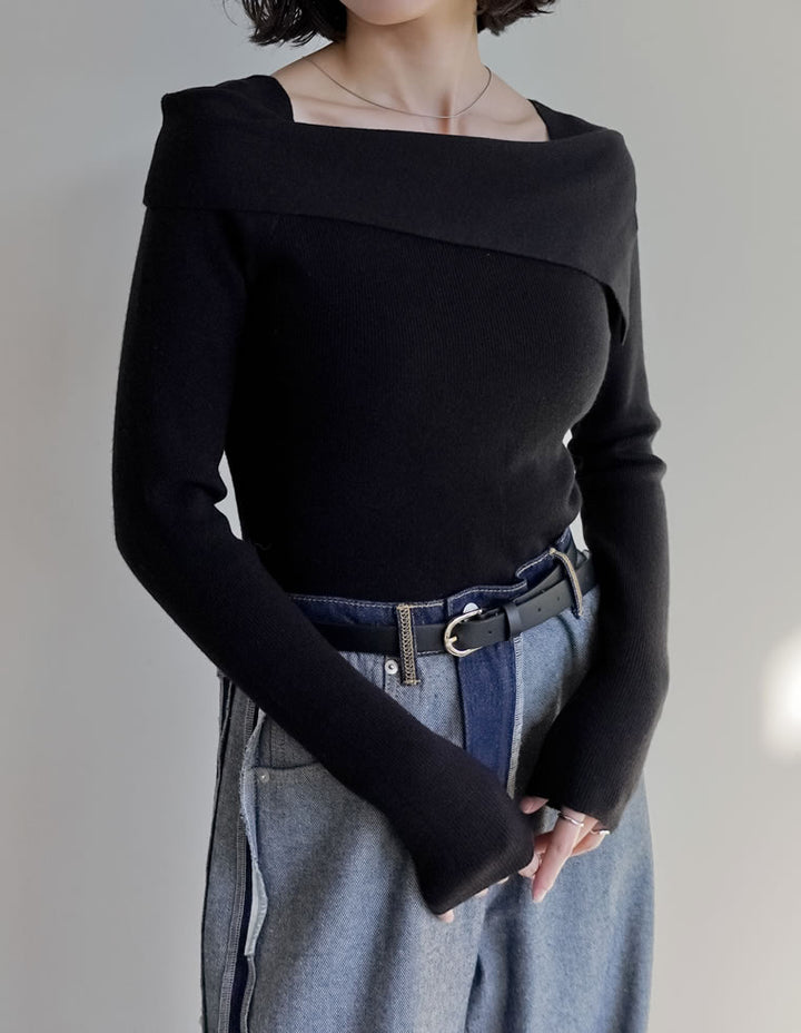 アシメオフショルダーリブニットトップス トップス 人気レディースファッション通販 リエディ