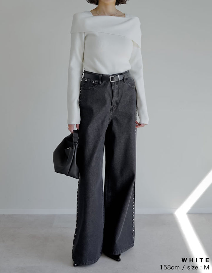 アシメオフショルダーリブニットトップス トップス 人気レディースファッション通販 リエディ