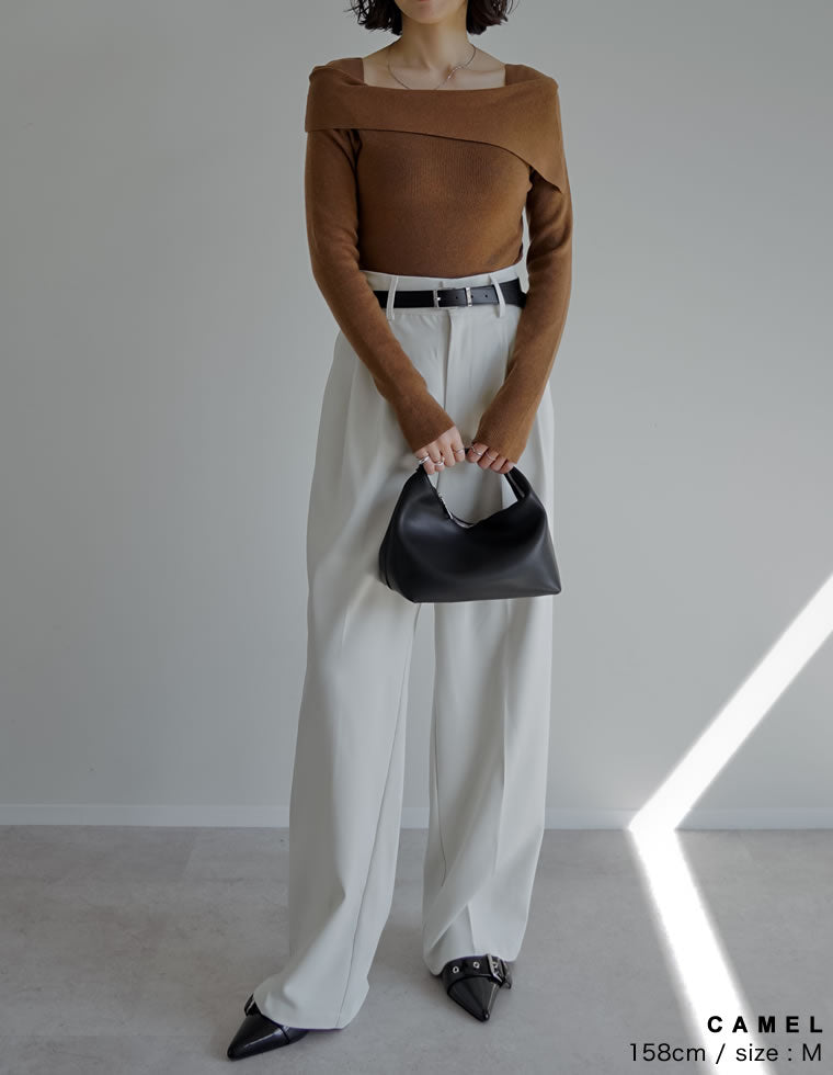 Andequal グリッターリブニット オフショルダー アシメオフショルダーリブニットトップス - トップス通販 | 人気